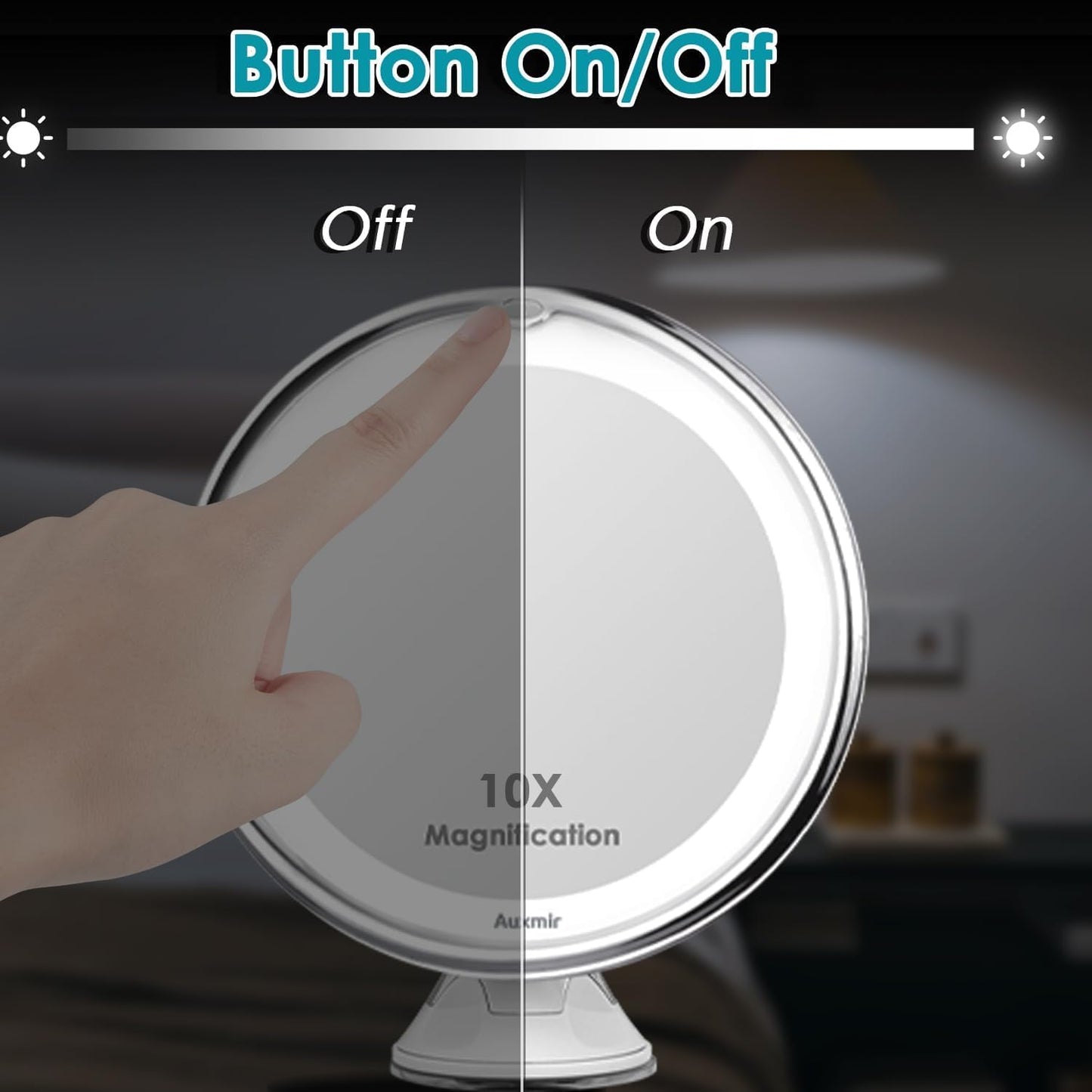 Auxmir Makeup Mirror, 10X Magnifying Lighted Mirror with 2 Adjustable Brightness, Daylight LED Vanity Mirror, 360° Rotating Illuminated Shaving Mirror with Locking Suction for Home, Bathroom