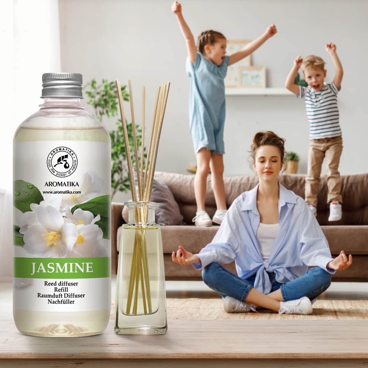 Jasmine Diffuser Refill w/Natural Essential Jasmine Oil 500ml - Best for Aromatherapy - Intensive - Fresh & Long Lasting Fragrance - Scented Reed Diffuser - Great Room Air Fresheners 500ml (Pack of 1)