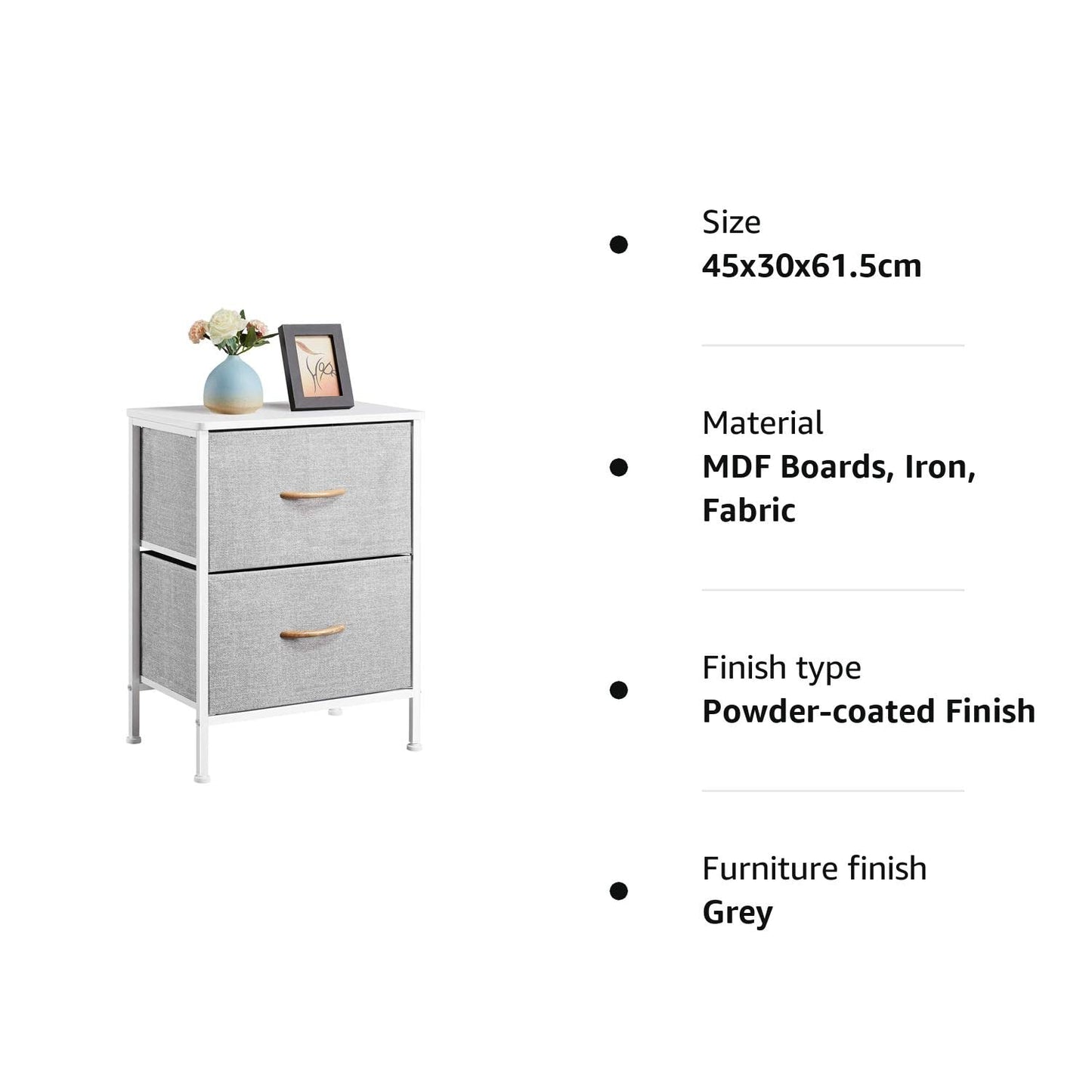 Yaheetech Chest of Drawers, Fabric Storage Wardrobe Cabinet with 2 Easy Pull Drawers, Metal Frame Cloth Organizer Unit for Living Room/Bedroom/Hallway/Nursery, Light Grey, 45 x 30 x 61.5 cm 45 x 30 x 61.5 cm(LxWxH) Light Gray, White