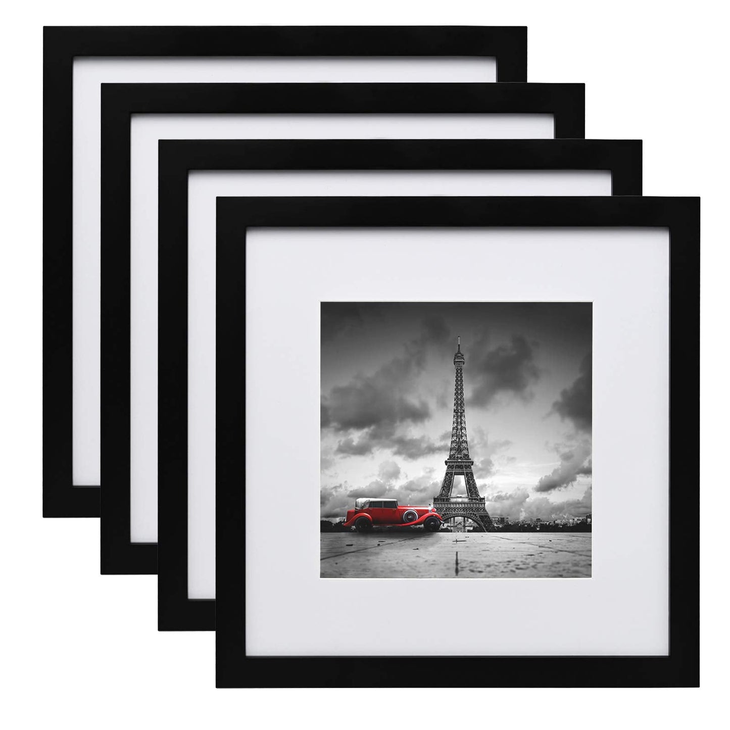 EGOFINE 12x12 Picture Frames Black Set of 4, Wooden Square Frames Matted for 8x8, 30x30 Picture Frames for Tabletop and Wall Mounting with Plexiglass,Photo Frames for Portrait, Printing, Landscape