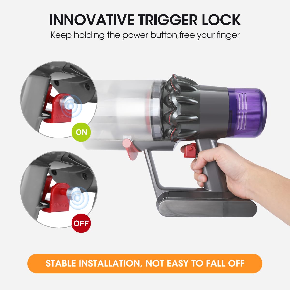 Aieve Trigger Lock for Dyson Vacuum Cleaner,Trigger Lock Power Button Off/On Switch Accessory Holder for Dyson V15 V11 V10 Absolute/Animal/Motorhead Vacuum Cleaner,Free Your Finger