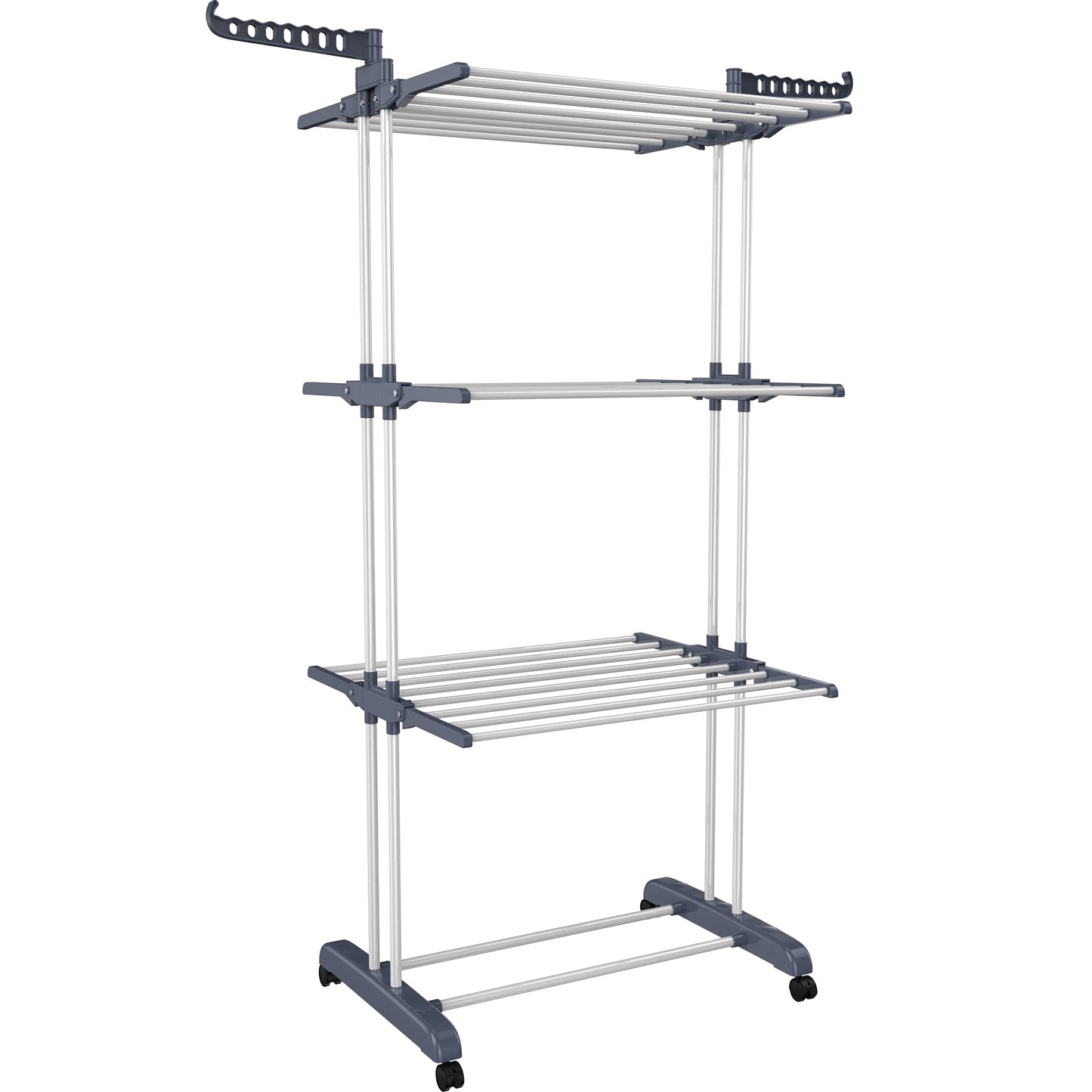 HOMIDEC Airer Clothes Drying Rack,4-Tier Foldable Clothes Hanger Adjustable Large Stainless Steel Garment Laundry Racks for Indoor Outdoor Grey