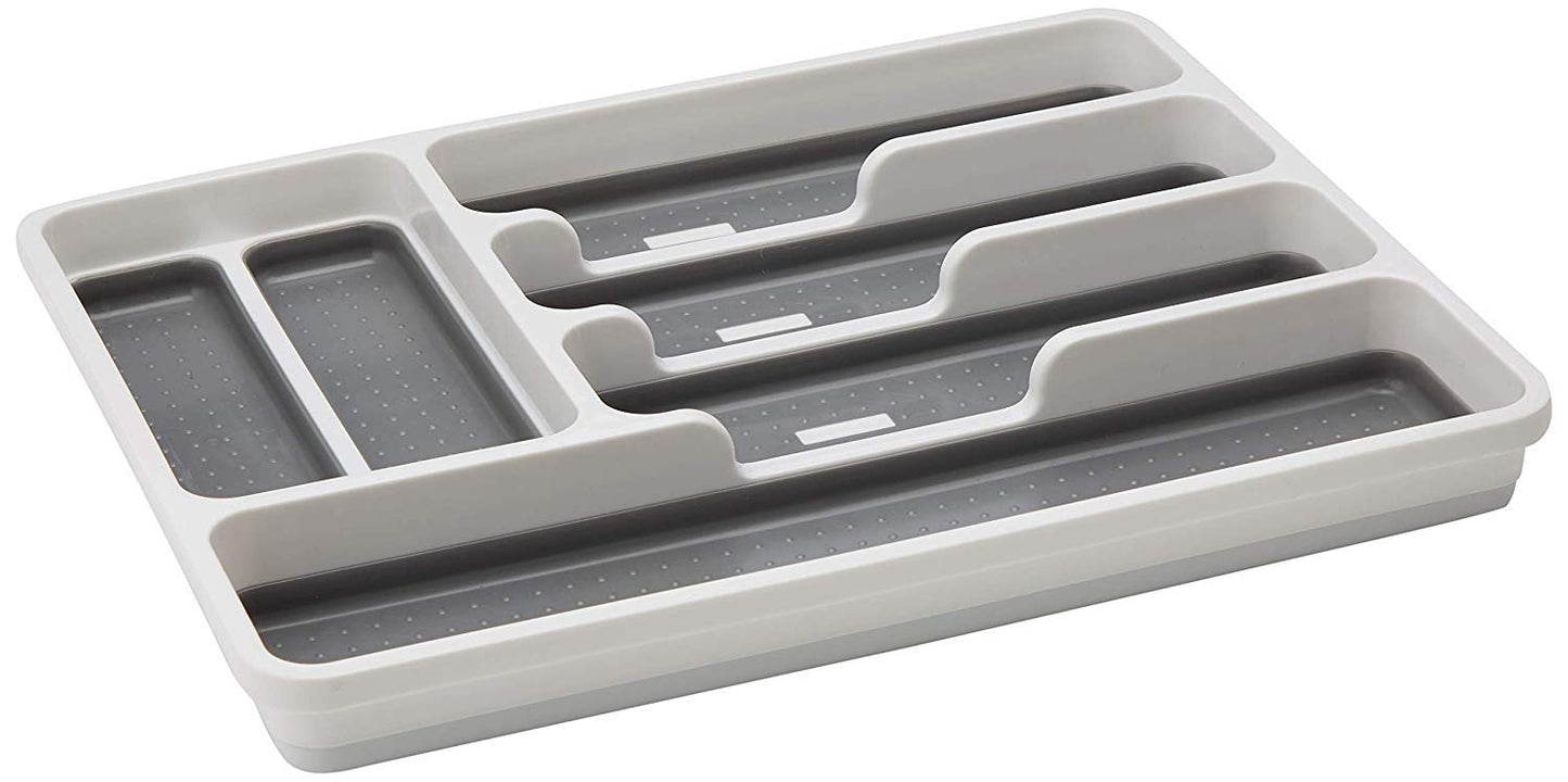 Addis Premium Soft touch 6 Compartment Cutlery Drawer Organiser Tray, White and Grey 6 Sections White Dark Grey Single