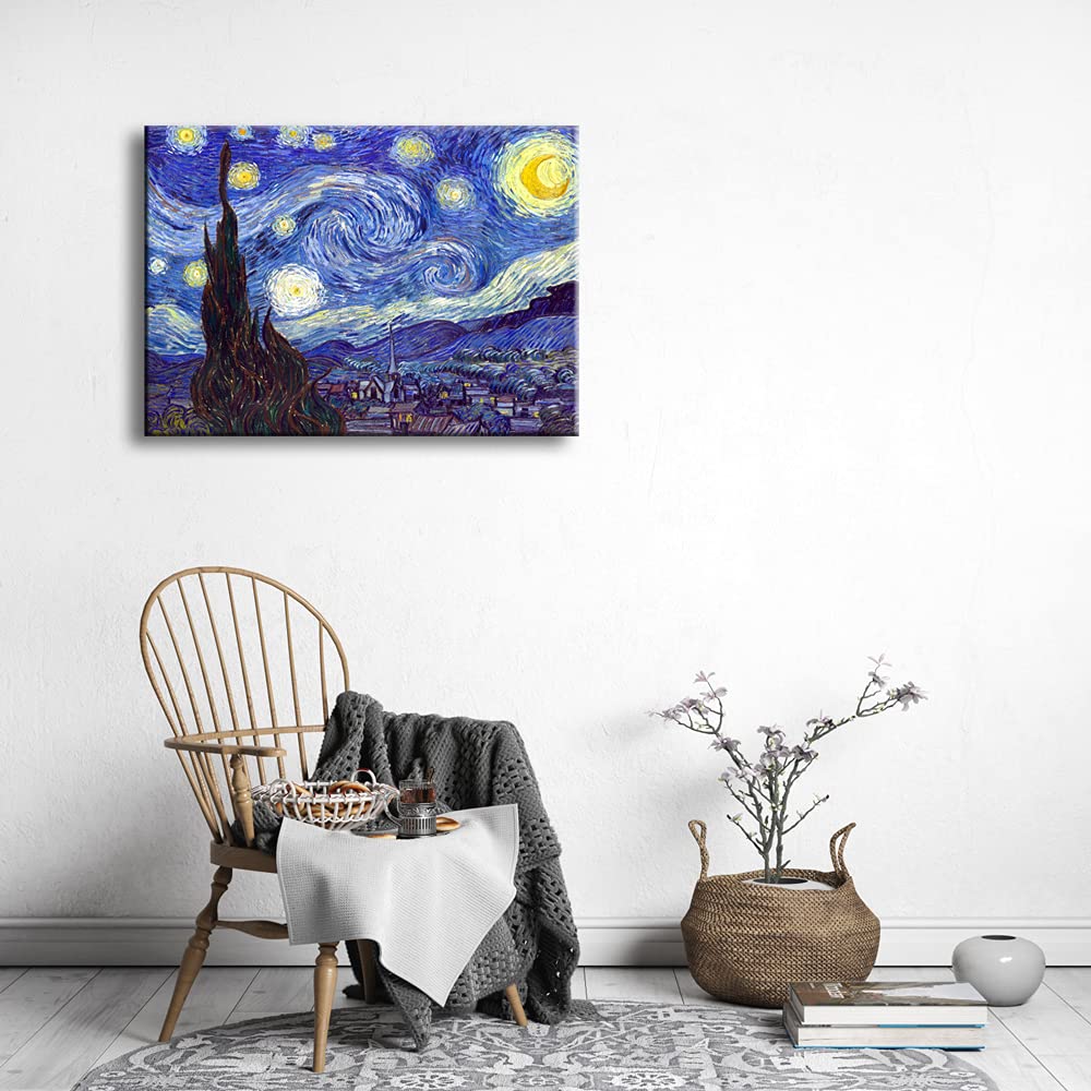 Wieco Art Starry Night Abstract Canvas Prints Wall Art of Van Gogh Famous Artwork Modern Gallery Wrapped Classic Sky Star Pictures Artwork for Living Room Home Office Decorations 28x20inch(70x50cm)