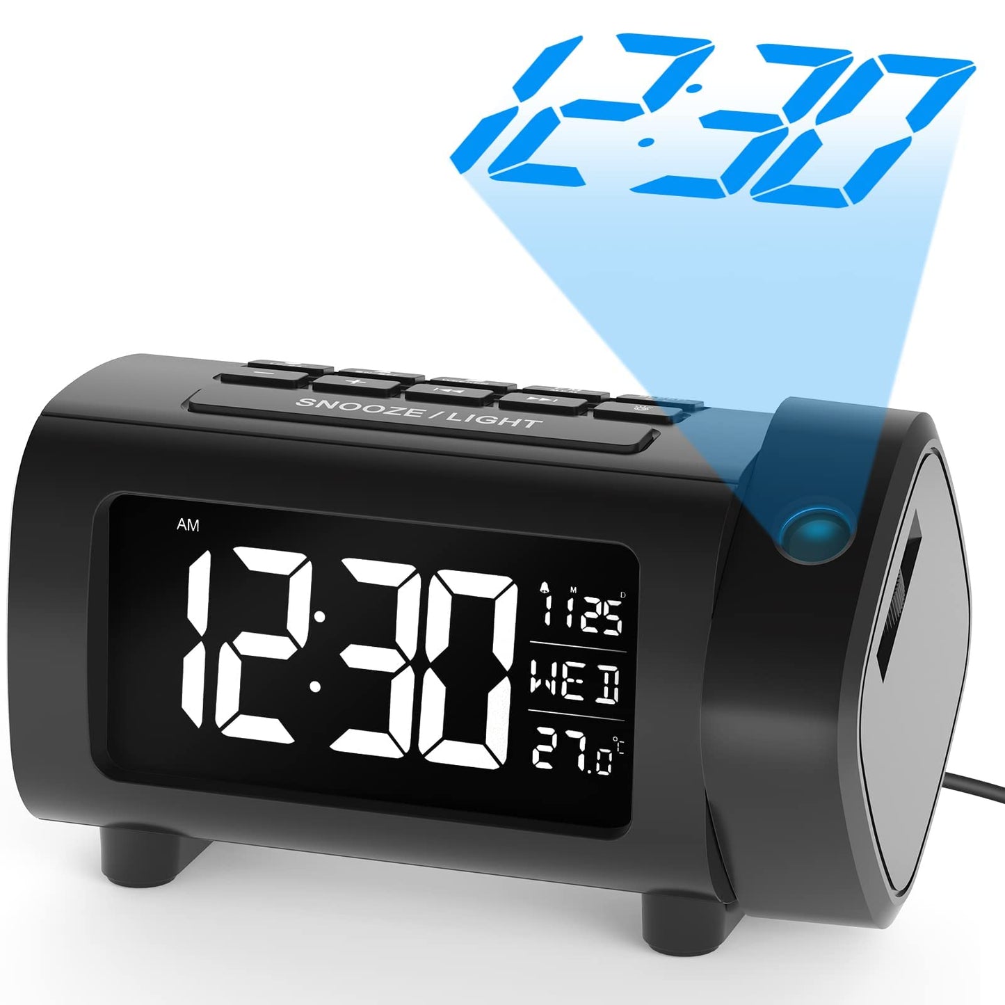 LIORQUE Projection Alarm Clock, Digital Alarm Clocks Bedside with FM Radio, Radio Alarm Clock with Projector, Large VA Display, 4-Level Dimmer, Snooze, Digital Alarm Clock for Bedroom