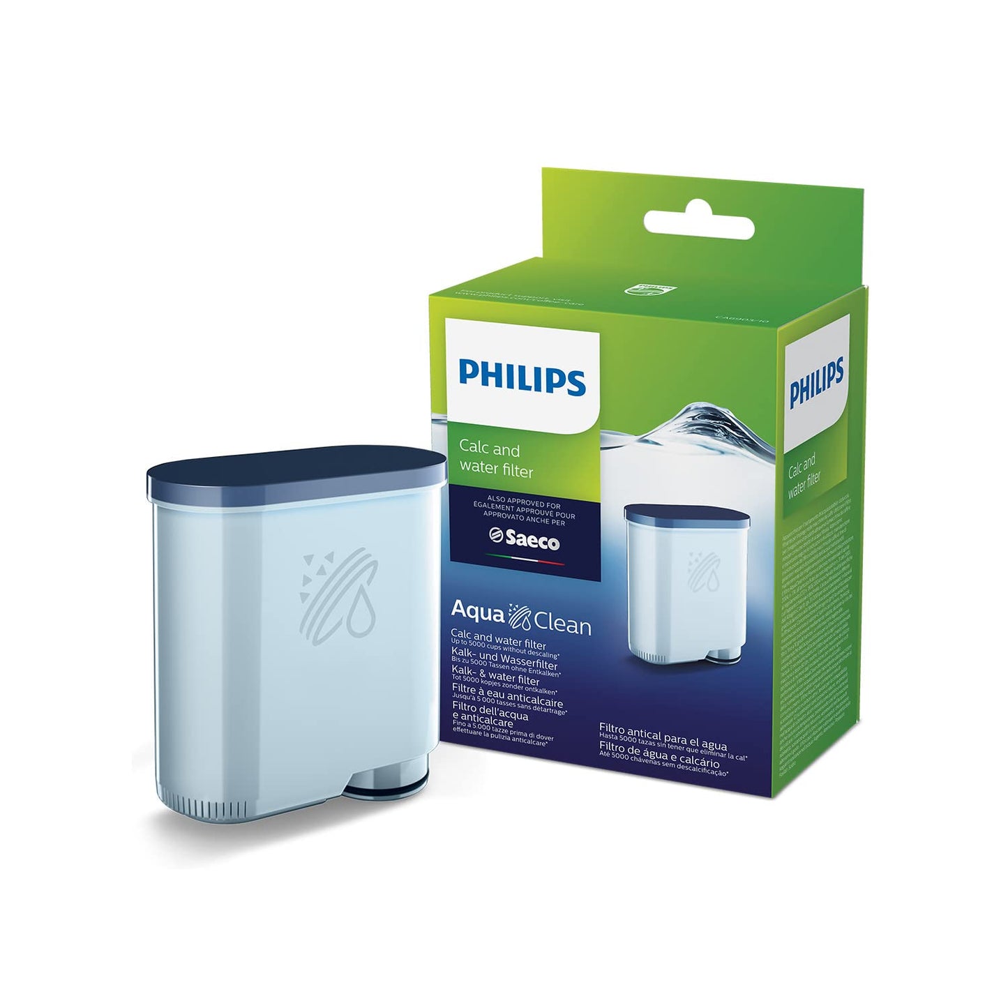 Philips Original AquaClean Calc and Water filterb - Prolong machine - No descaling up to 5000 cups - 1x AquaClean Filter (CA6903/10) Wasserfilter Einzelpackung