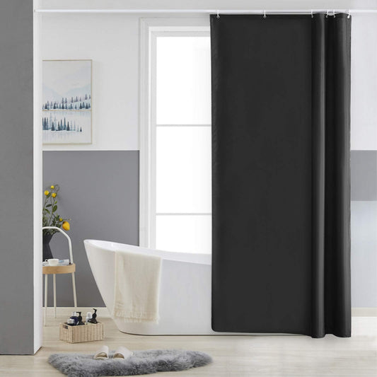 Furlinic Shower Curtain Mould Proof Resistantand Waterproof Washable Polyester Fabric Black Bath Curtains with Weight Tape 6 Hooks for Wetroom 33x72 Inch. W33" x H72"