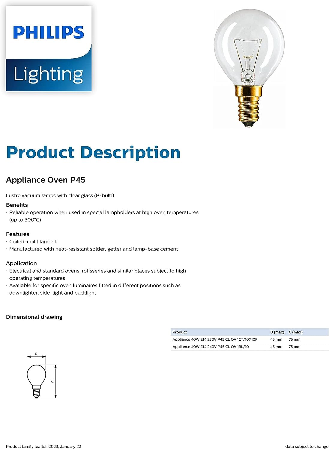 2 x Philips Oven 40w Lamp SES E14 Small Screw Cap 300Ã‚° Cooker Light Bulb Fits AEG/Bosch/Siemens/Neff/Hotpoint, gold