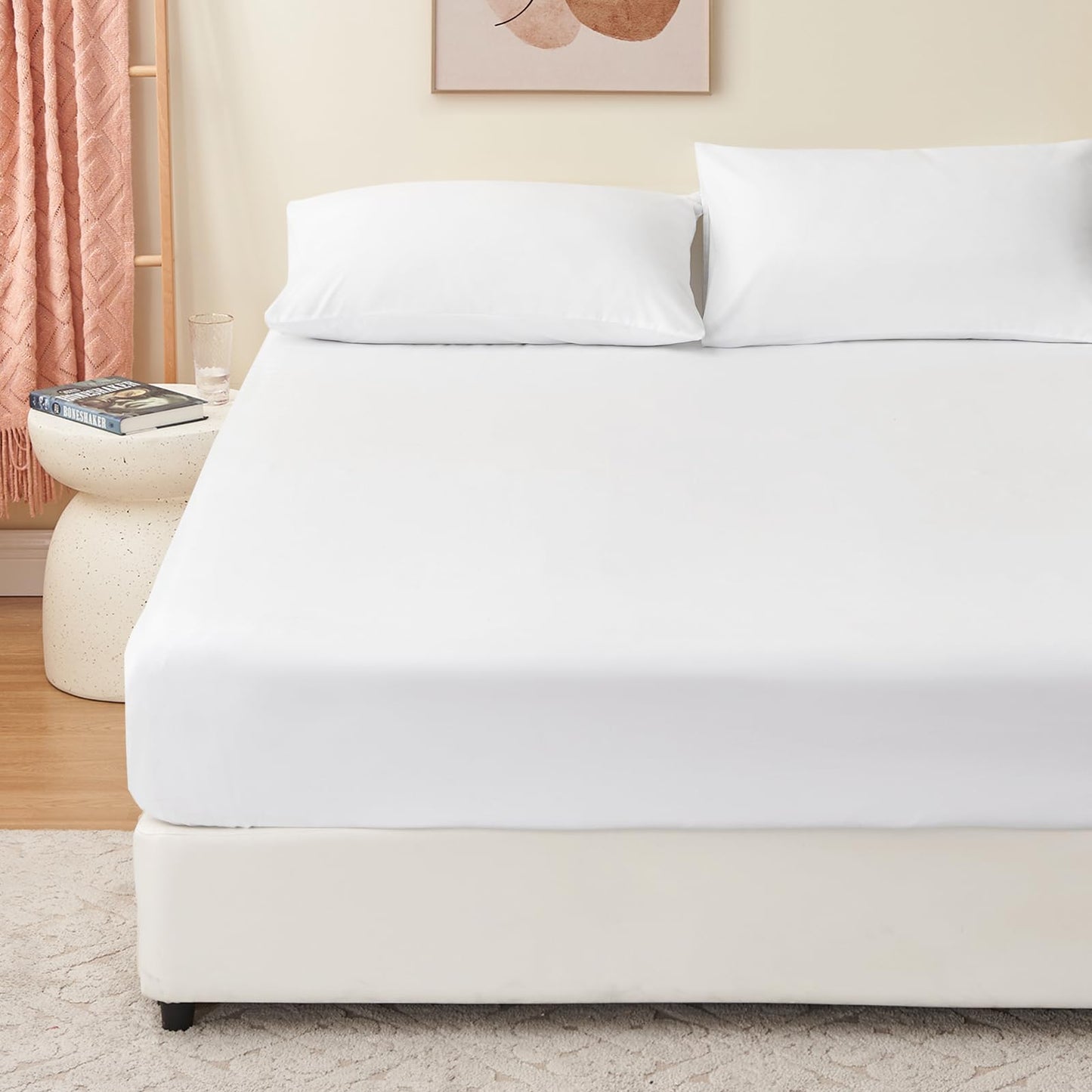 RUIKASI Superking Fitted Sheet Deep - White Bottom Sheet for Super Kingsize Bed with 40cm 16 Inches Extra Deep Sided Pocket, Soft Microfiber Bedsheet Ultra Deep Fit with Mattress Super King