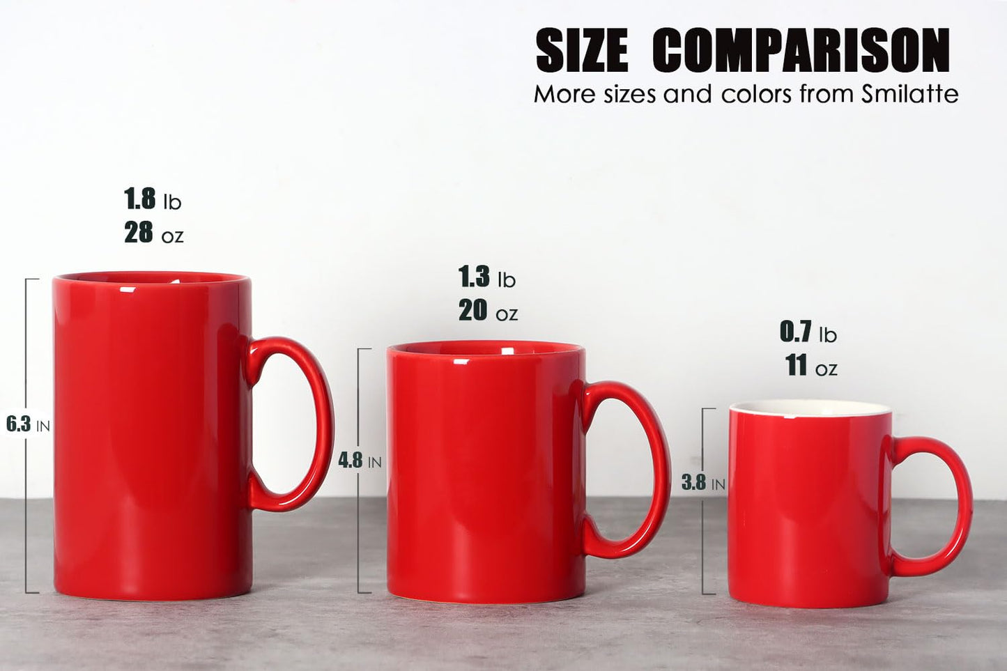 28 OZ Extra Large Ceramic Coffee Mug, Smilatte M018 Classic Porcelain Boss Super Big Tea Cup with Handle for Office and Home, Red 28 OZ