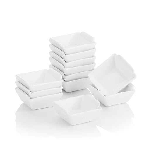 MALACASA Ramekins Set of 12, 40ML Porcelain White Dipping Bowls Mini Creme Brulee Ramekins Soufflé Dishes Baking Dish for Serving Dip, Custard, Ice Cream, Oven Safe Set of 12 - 40ML, 6.2 x 6 x 3cm White-m