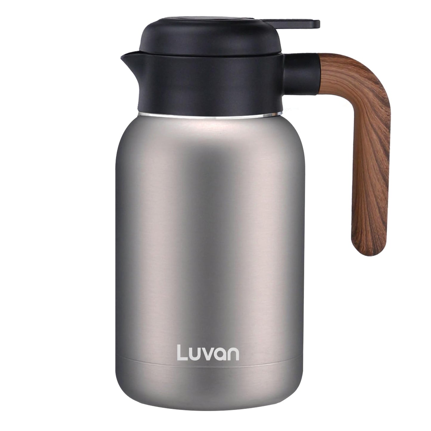 Luvan 2L Thermal Coffee Carafe Jugs,316 Stainless Steel Thermal Carafe with Press Solid Wood Grip/Vacuum Insulated with Press Button Top,12+ Hrs Heat &24+ Hrs Cold Retention,BPA Free,for Coffee,Tea 2l Thermal Coffee / Wood Handle