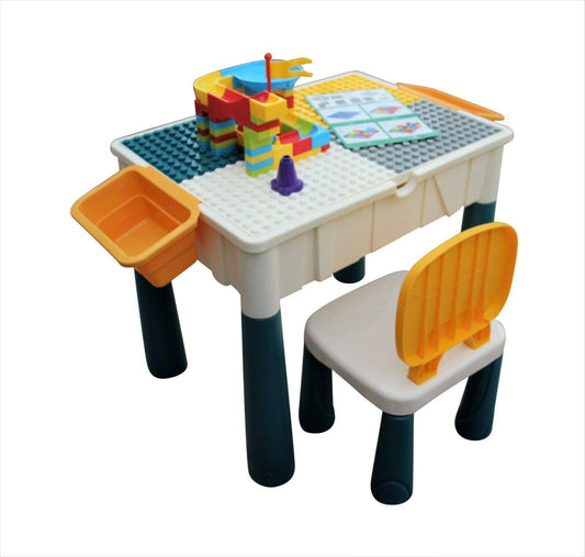 HH Home Hut Kids Building Block Table and Chair with Storage - Activity Desk and Chair Set for Toddlers, Children's Activity & Building Block Table, Chair and Table Set for Children 2 - 4 Years