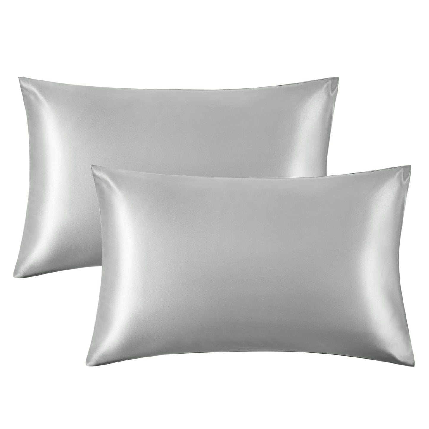 Bedsure Satin Pillow Cases 2 Pack - Grey Pillowcase for Hair and Skin Standard Size with Envelope Closure, 50 x 75 cm 01 - Grey 2pcs Pillowcases(50x75cm)