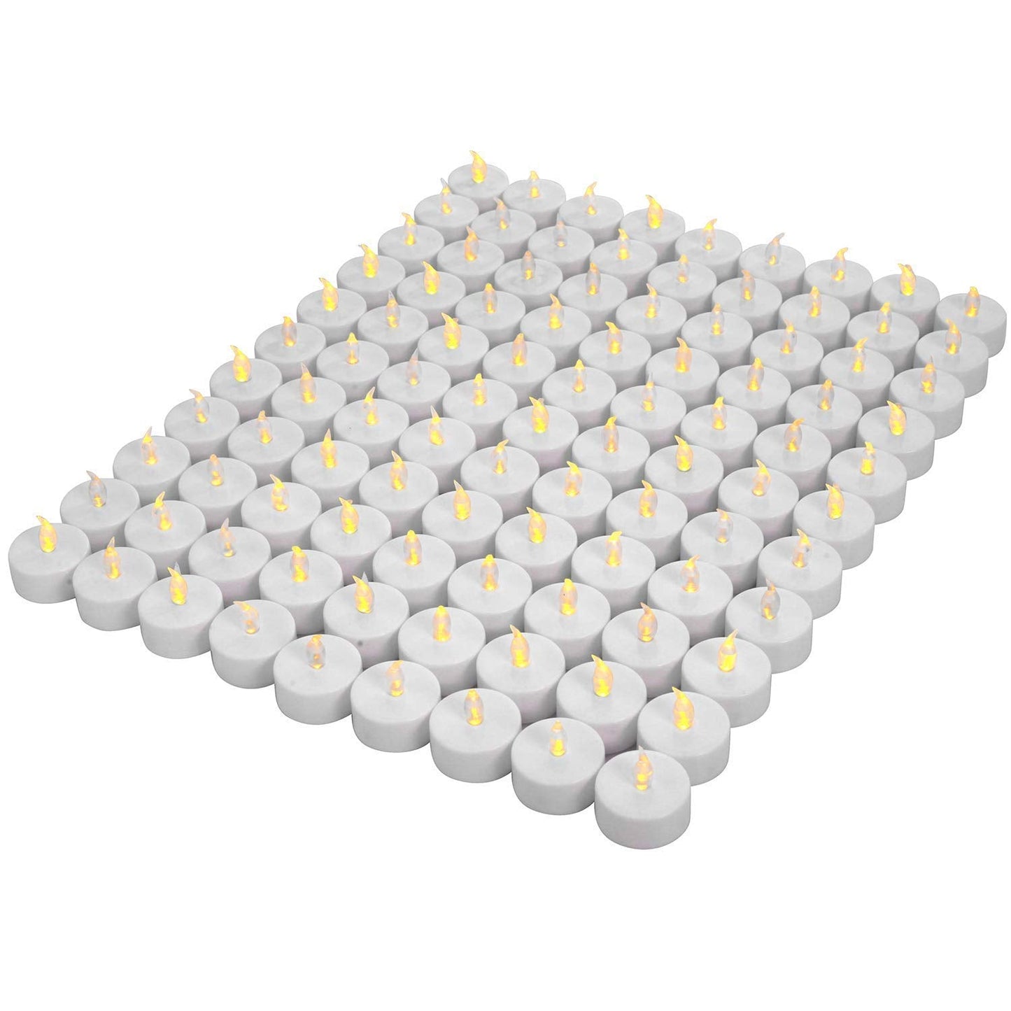 OSHINE 100Pack Battery Tea Lights- Realistic and Bright Flickering Battery Operated Flameless LED Tea Light Battery Powered 200+Hours(Warm Yellow) Warm Yellow Lights