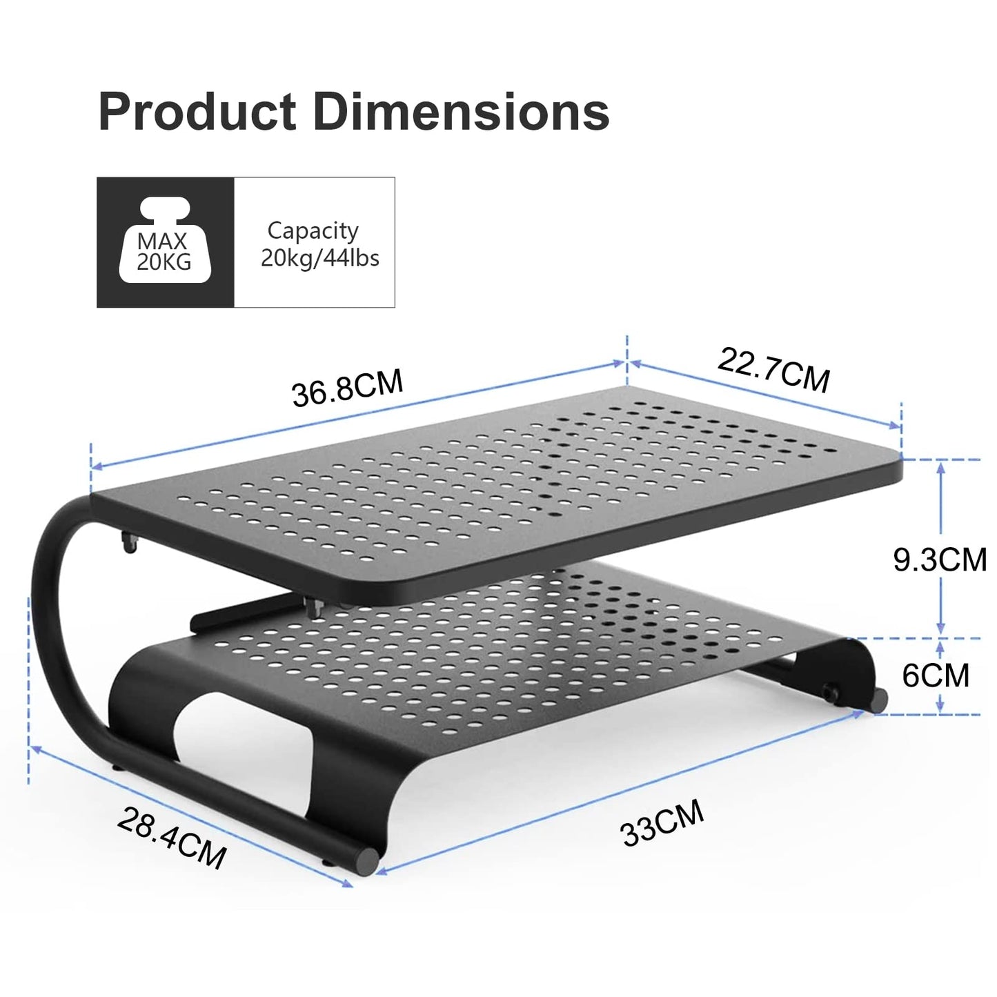 Suptek Monitor Stand Riser for Computer, Laptop, Printer, Notebook and All Flat Screen Display with Vented Metal Platform and 160mm Height Underneath Storage (160mm(H)) 160mm(H)