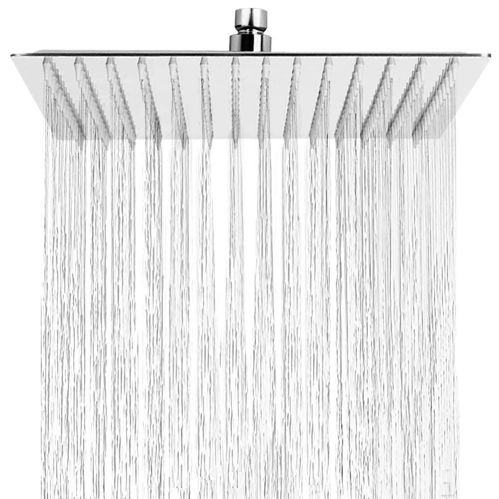 HAUSPROFI QV-011 Qliver Square Rain Shower Head, 12 Inch Large Top Spray Showerhead, 304 Stainless Steel Ultra Thin Powerful High-Pressure Wall Mount Bathroom Shower Head with 196 Jets, Chrome Finish 12 inch Chrome Finish