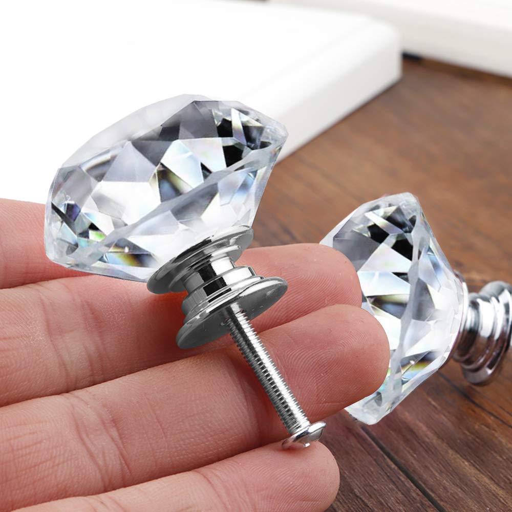 Crystal Drawer Knobs - 12 Pcs 30MM Glass Drawer Knobs Crystal Door Handles Diamond Pulls with Screws for Home Kitchen Office Chest Cabinet Drawer