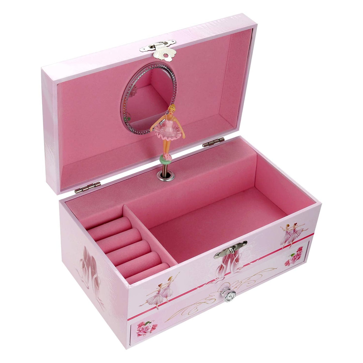 TAOPU Sweet Musical Jewelry Box with Pullout Drawer and Dancing Ballerina Girl Figurines Music Box Jewel Storage Case for Girls