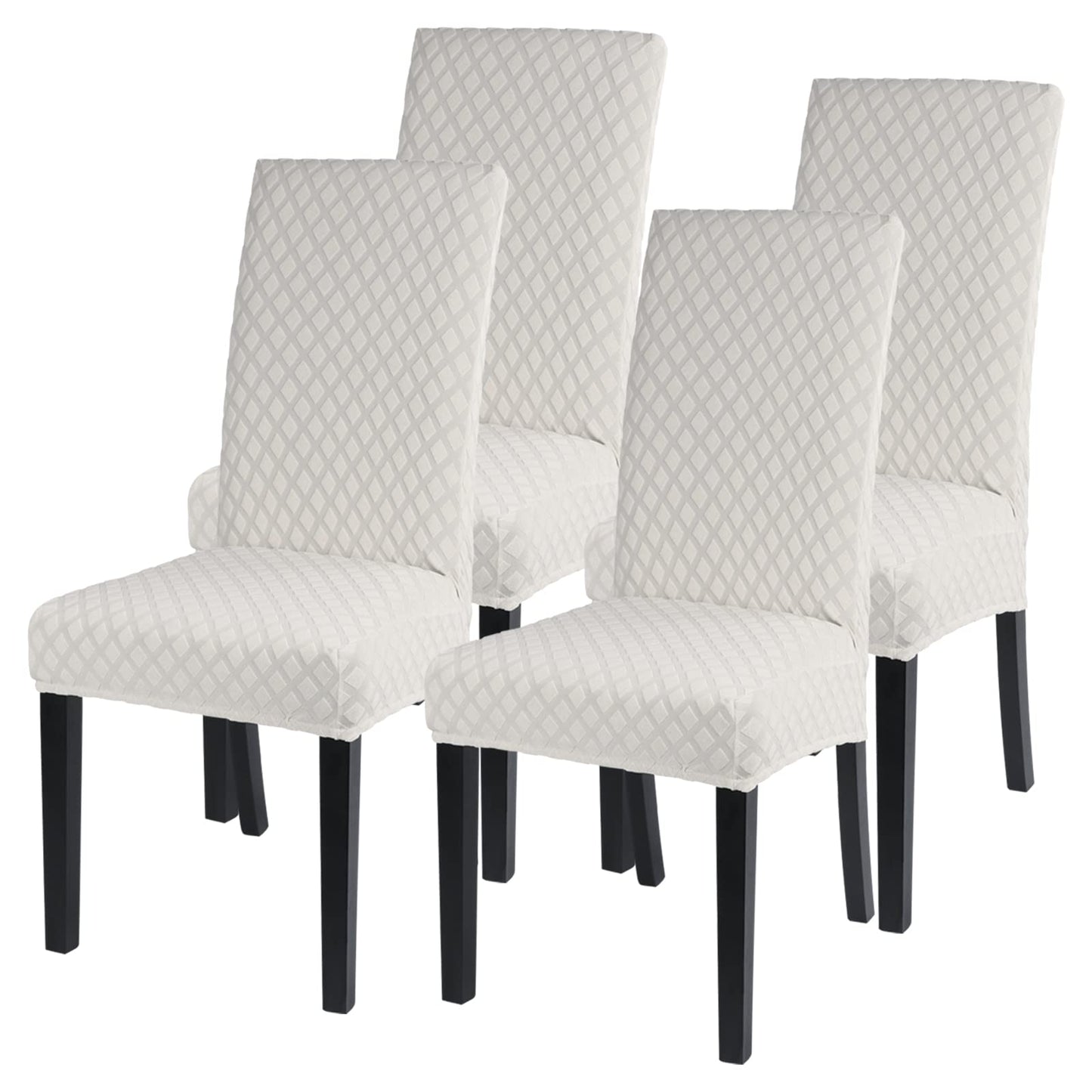 JuneJour Dining Chair Covers Set of 4 Stretch Removable Washable Kitchen Chair Slipcovers Elastic Spandex Fabric Chair Protector Covers for Dining Room(White) Off-white