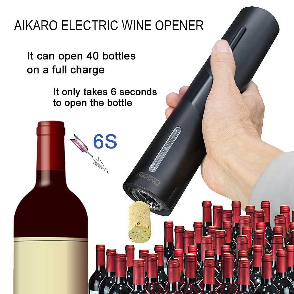 AIKARO Electric Wine Bottle Opener Automatic Electronic Corkscrew, Rechargeable Opener, Rechargeable