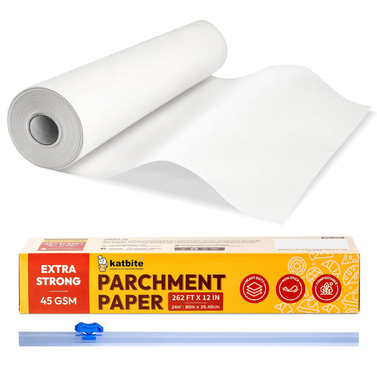 katbite Baking Paper Parchment Paper Roll 30CM x 80M Non Stick Heavy Duty Greaseproof Parchment Paper for Cooking, Meat, Vegetables, Pizza White