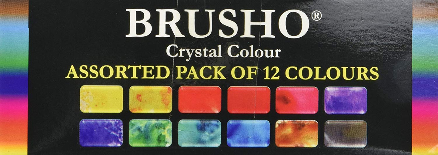 Brusho by Colourcraft BRU85000 Crystal Colour Assorted Pack of 12 Colours, 15 g Multicolor