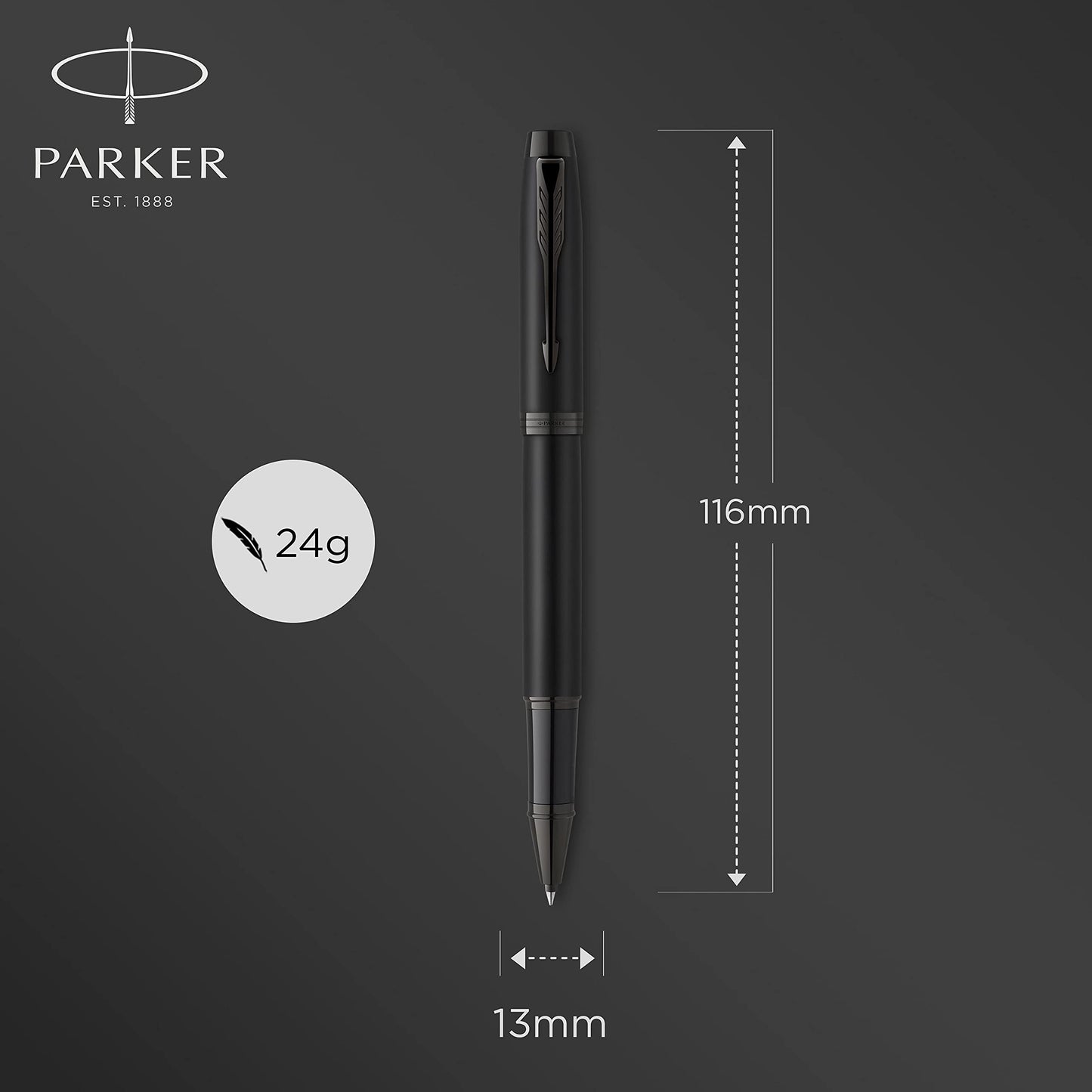 Parker IM Rollerball Pen | Matte Black with Black Trim | Fine Point with Black Ink Refill | Gift Box Matt black with Black PVD