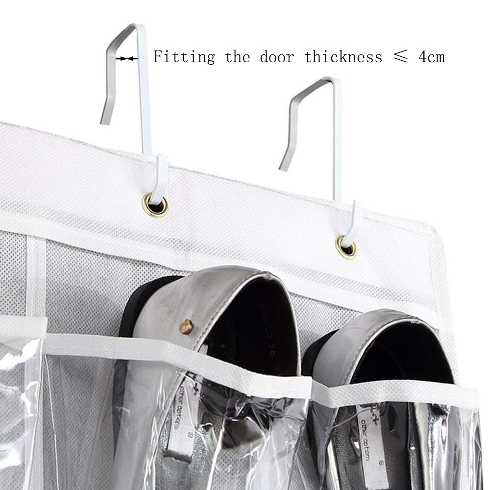 Dailyart 24 Pockets Over the Door Shoe Organizer Hanging Shelf Shoe Rack Storage Stand Organiser Holder Hook,White White