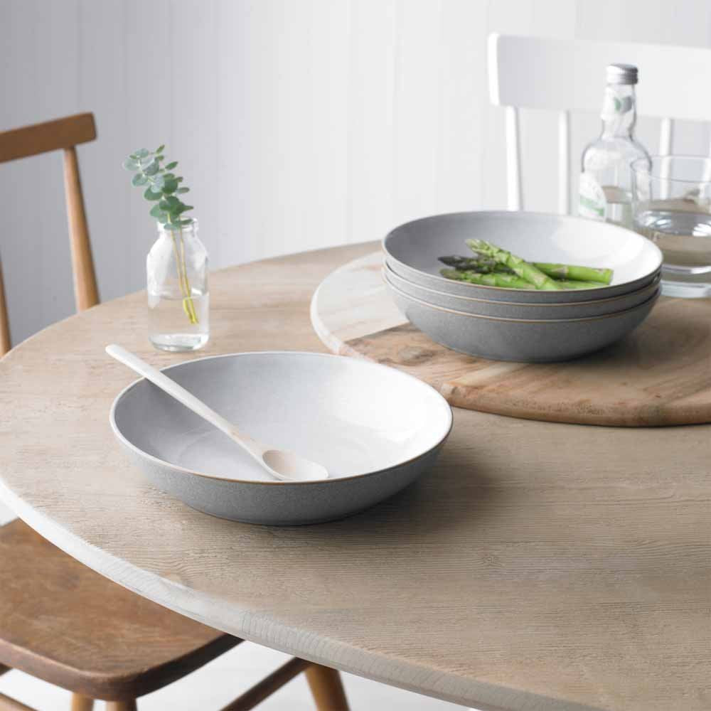 Denby - Elements Light Grey Pasta Bowls Set of 4 - Dishwasher Microwave Safe Crockery 1050ml 22cm - Pale Grey, White Ceramic Stoneware Tableware - Chip & Crack Resistant Pasta Bowl