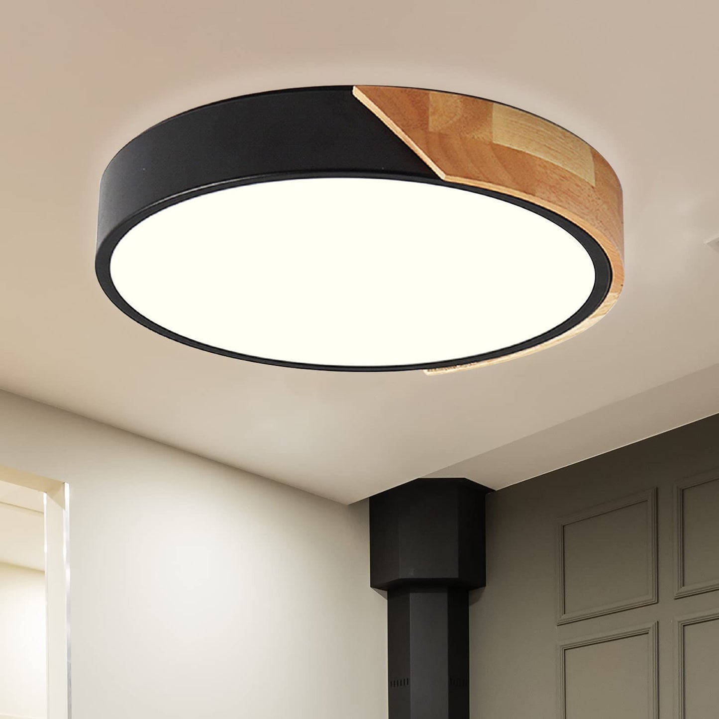 NICEME LED Ceiling Light Wood 24 W, Neutral Light 4500 K LED Ceiling Light, LED Lamps Ceiling Lights for Living Room, Bedroom, Bathroom, Balcony, Hallway, Cellar Diameter 30 cm Black 4500k