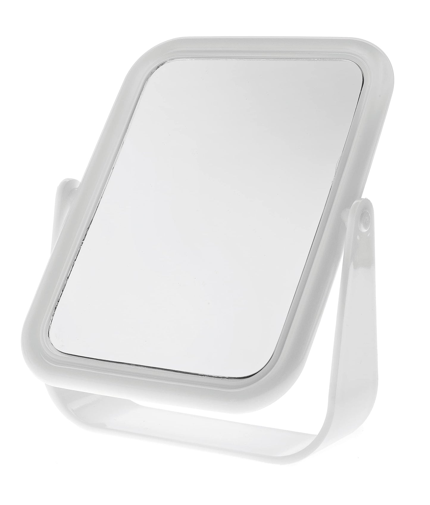 Blue Canyon - 18cm Free Standing Square Mirror - White Colour - Perfect for Shaving and Applying Makeup - One Side with 2x Magnification - Double Sided Multipurpose Mirror - BA2046