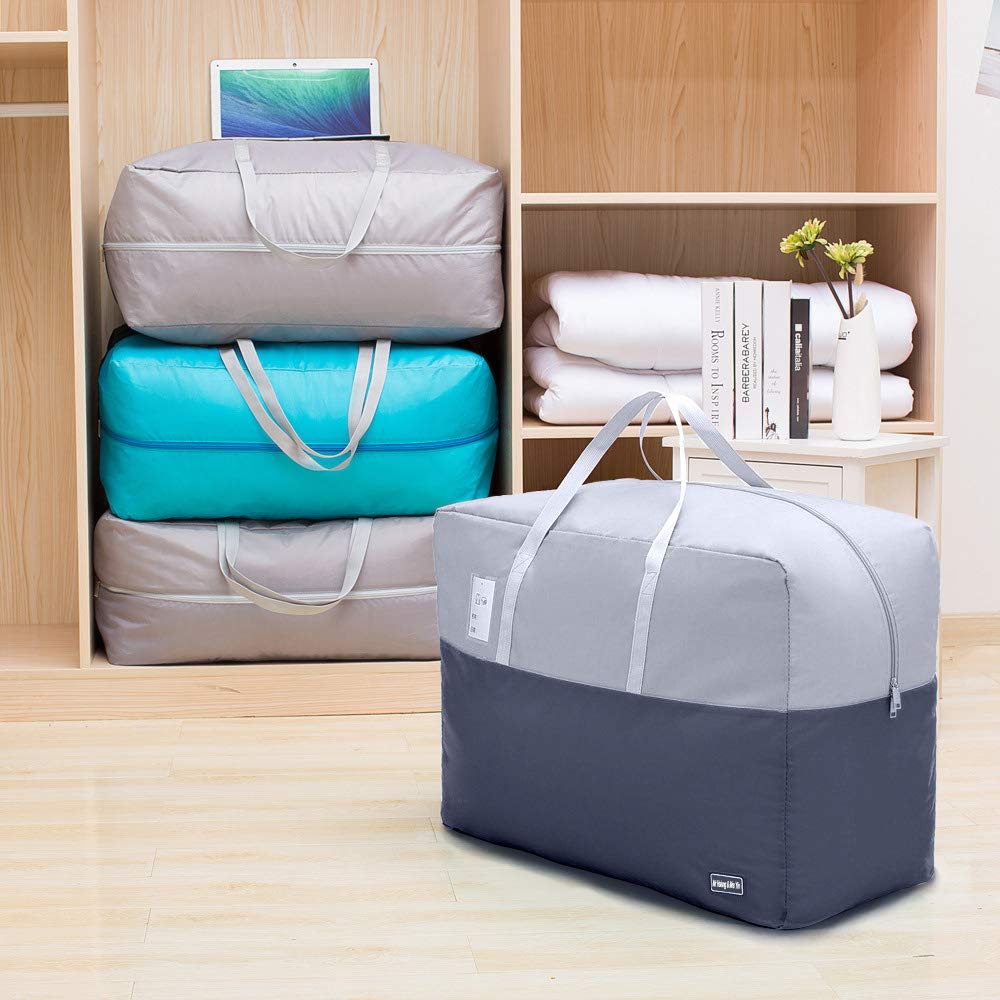 75L Clothes Storage Bags with Zips, 2 PCS Oxford Cloth Duvet Storage Bag King Size, Breathable Underbed Storage Bags for Clothes, Quilt, Blankets, Bedding, Sturdy Large Storage Bags, No-Smell 75L Dark/Light Gray