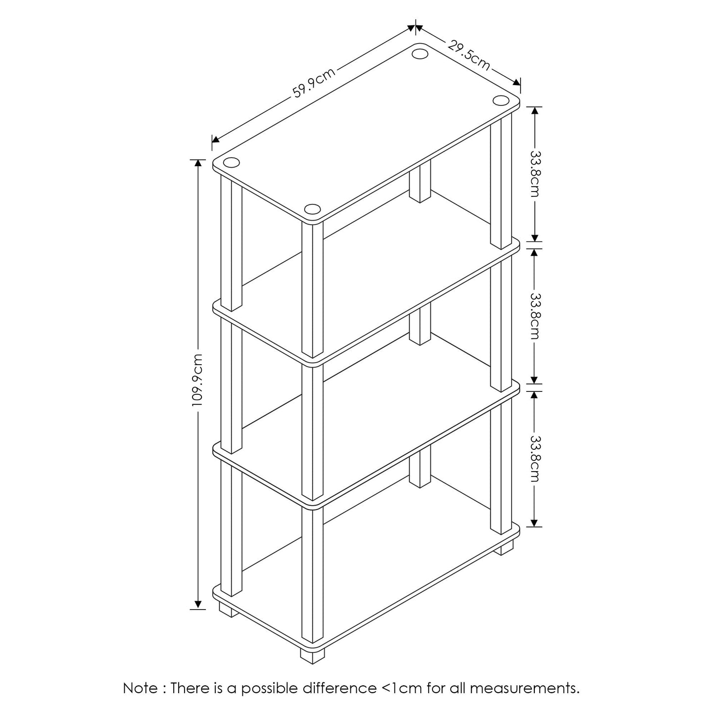 Furinno Turn-S-Tube 4-Tier Multipurpose Shelf Display Rack with Square Tube, Beech/White 4-Tier Square Tube