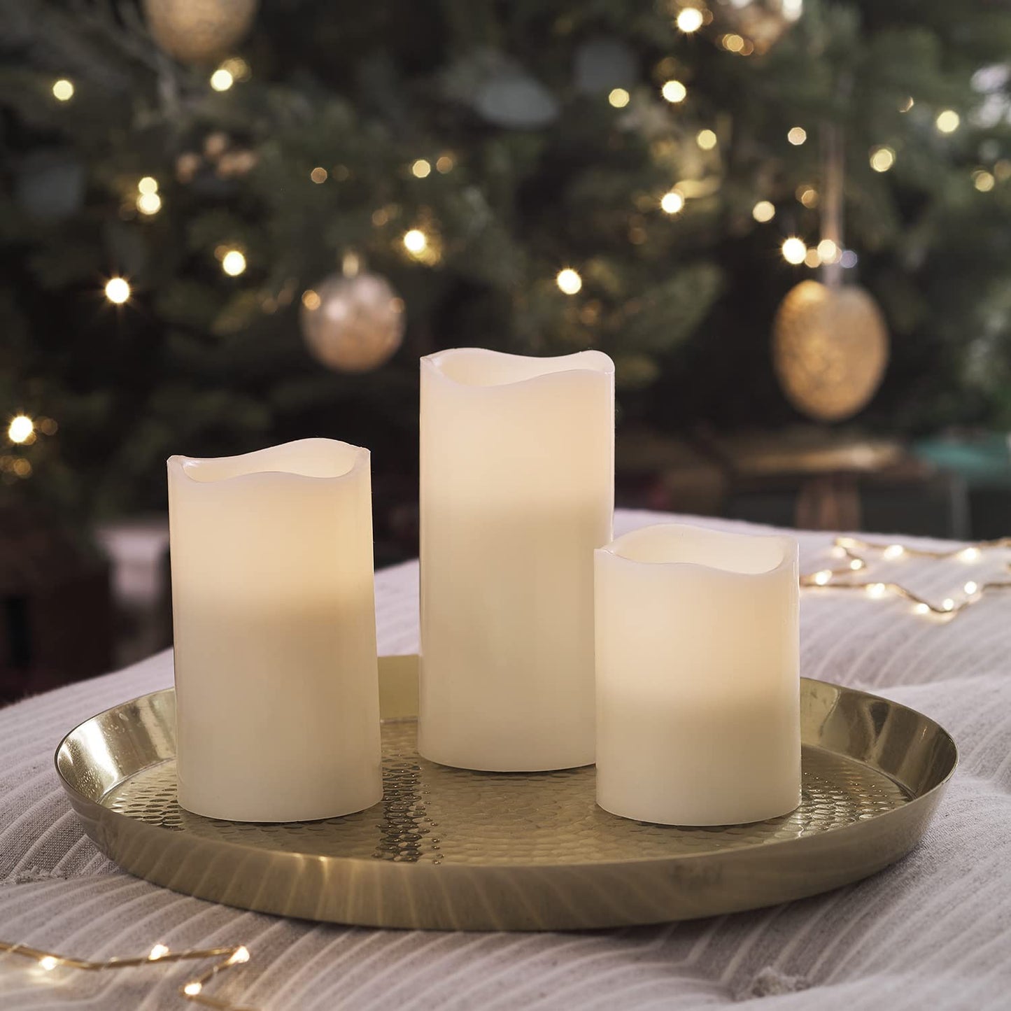 Lights4fun Set of 3 Real Wax Battery Operated Flameless LED Candles with Timer