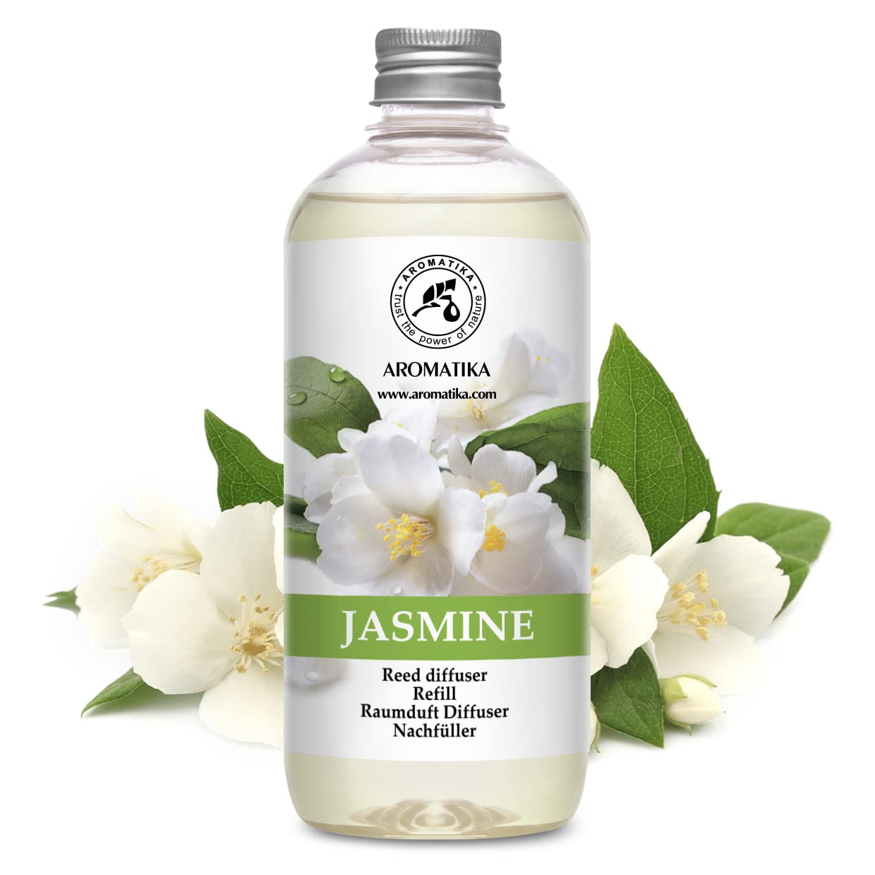 Jasmine Diffuser Refill w/Natural Essential Jasmine Oil 500ml - Best for Aromatherapy - Intensive - Fresh & Long Lasting Fragrance - Scented Reed Diffuser - Great Room Air Fresheners 500ml (Pack of 1)