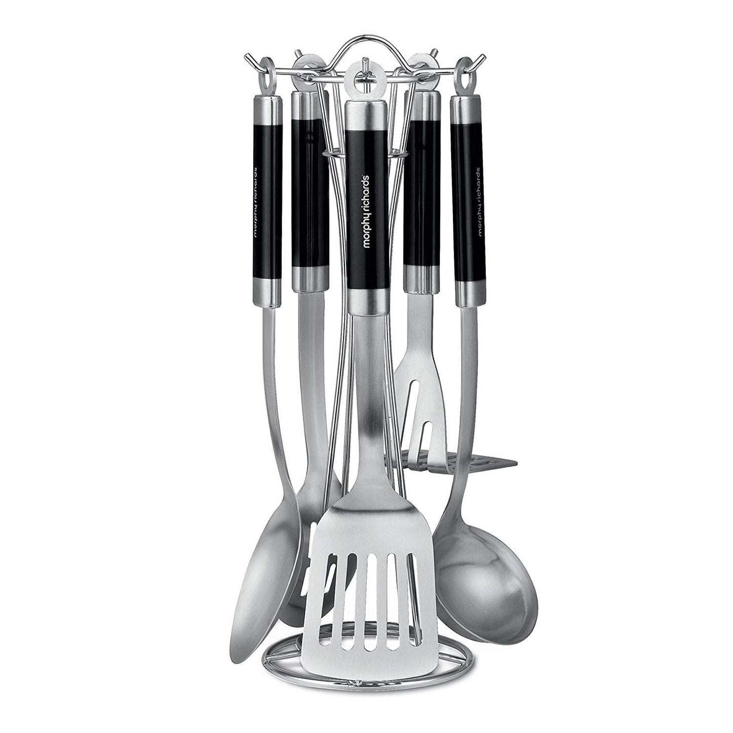 Morphy Richards 46820 Accents 5-Piece Kitchen Utensil Set, Stainless Steel, Translucent Black Black/Silver