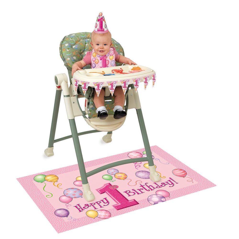 First Birthday Pink Balloons Highchair Kit - 1 Set - Perfect for Baby Girl's Celebration