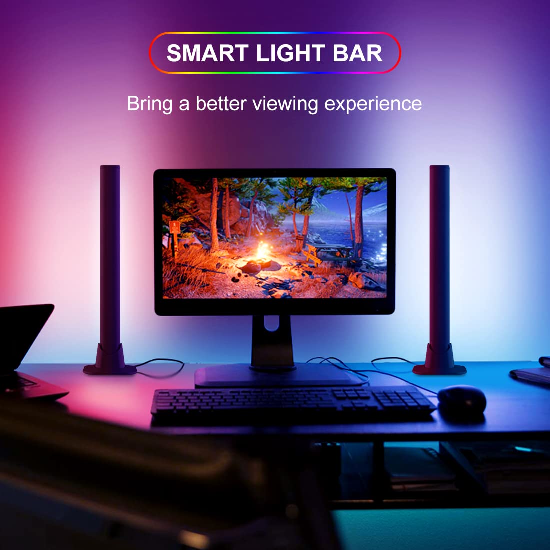 FUPT Gaming Light bar,（2PCS） Entertainment Lighting for TV and Gaming, Ambiance Gaming Lamp Sync with Music,Immersion Light Bar Apply to TV, Room,Living Room Black