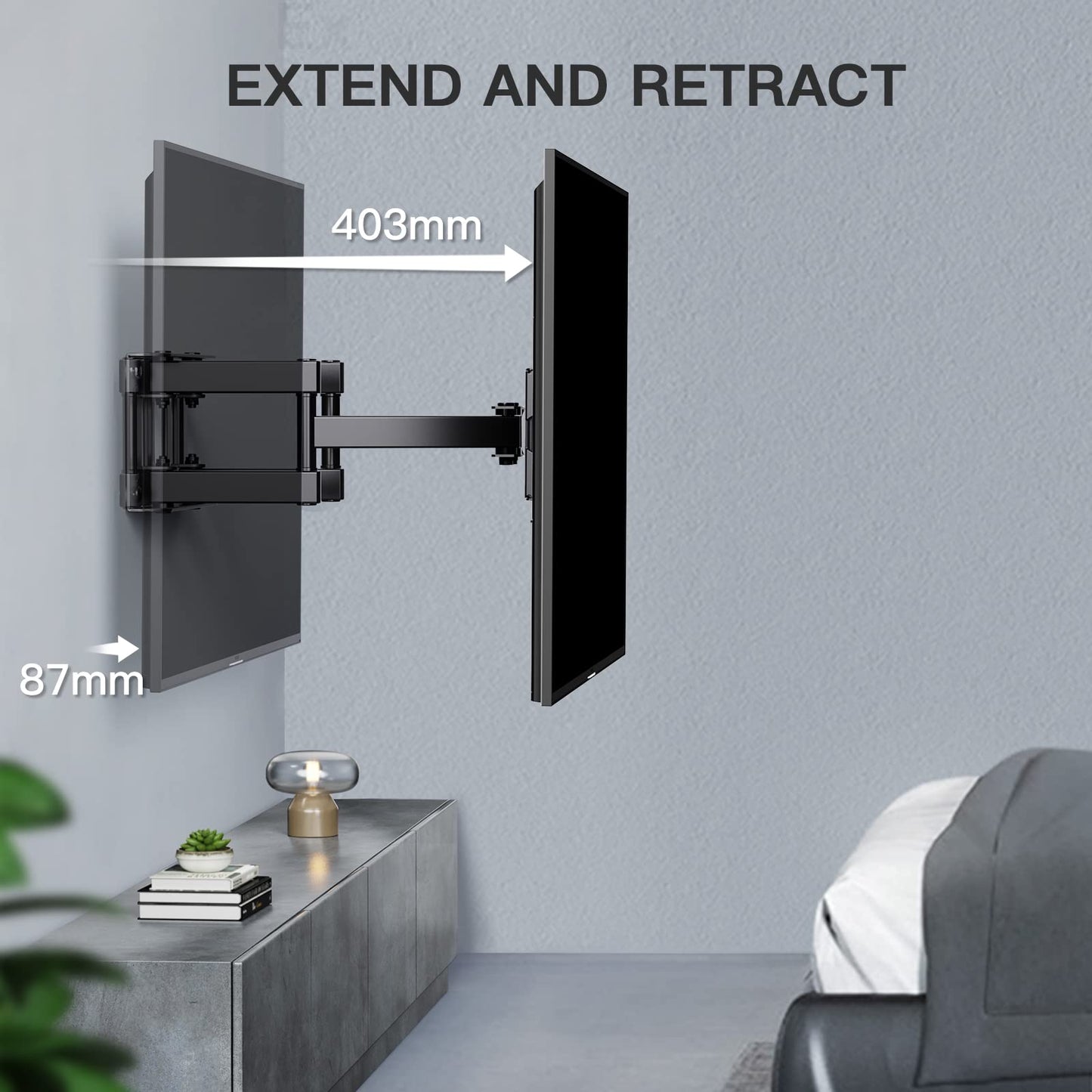 PERLESMITH TV Wall Bracket, Swivel Tilt TV Wall Mount for 26-65 Inch Flat & Curved TV up to 45kg, TV Bracket Max VESA 400x400mm