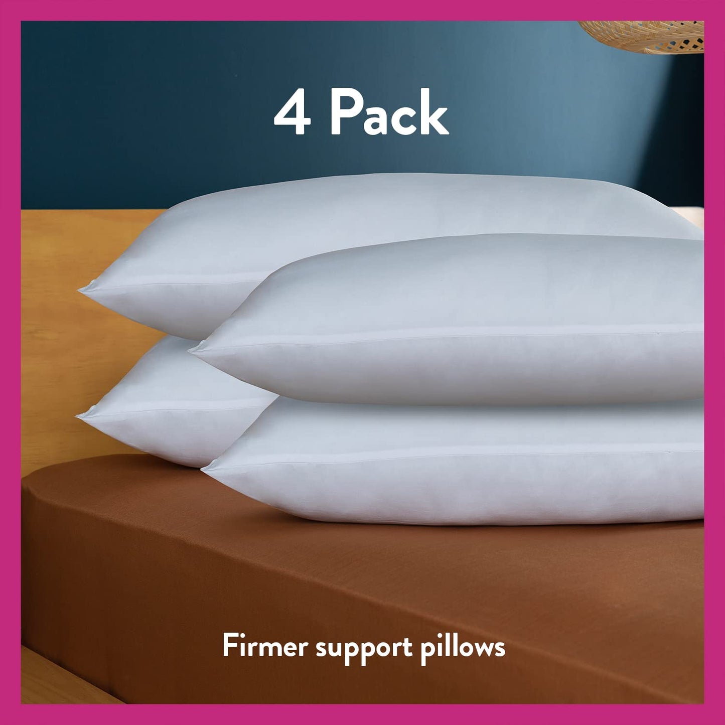 Slumberdown Cosy Nights Pillows 4 Pack - Firm Support Side Sleeper Pillows for Neck and Shoulder Pain Relief - Supportive, Hypoallergenic, UK Standard Size (48cm x 74cm) 4 Count (Pack of 1)