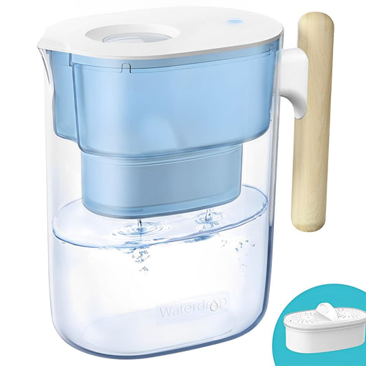 Waterdrop Chubby Water Filter Jugs and Cartridges with 3 Months Filter, 3.5L, Reduces Fluoride, Chlorine and More, NSF Certified, BPA Free, Light Blue (Replacement Filter: WD-PF-01A Plus)