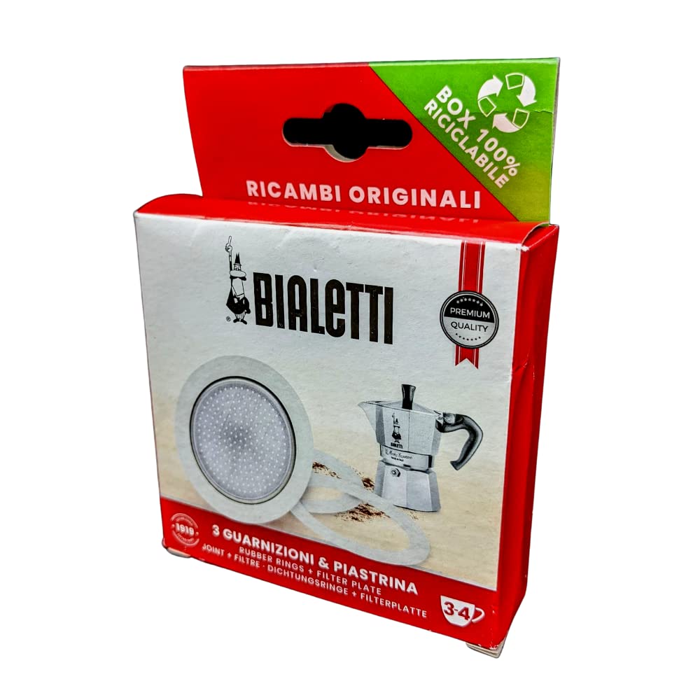 Bialetti Ricambi 0800033 Includes 3 Gaskets and 1 Plate, Compatible with Moka Express, Fiammetta, Break, Happy, DAMA, Moka Melody, Alpina, Moka Timer and Rainbow (3/4 Cups) 3/4 tazze