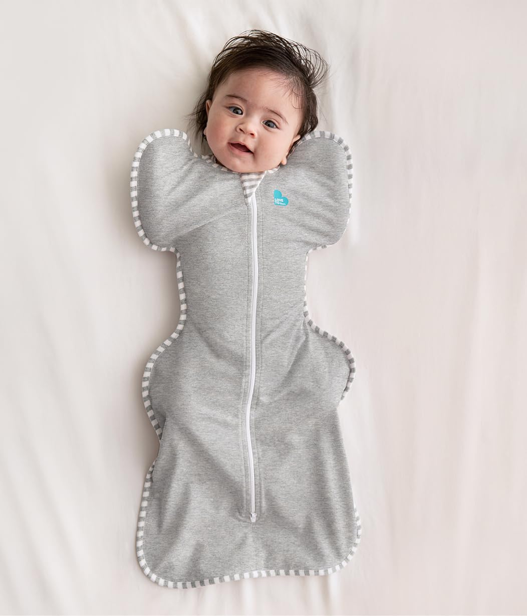 Love To Dream Swaddle Up Original, Small (3.5-6kg), Ideal Fabric for Moderate Temperatures (20-27°C), Arms Up Position, Hip-Healthy, Twin Zipper for Easy Nappy changes, Grey