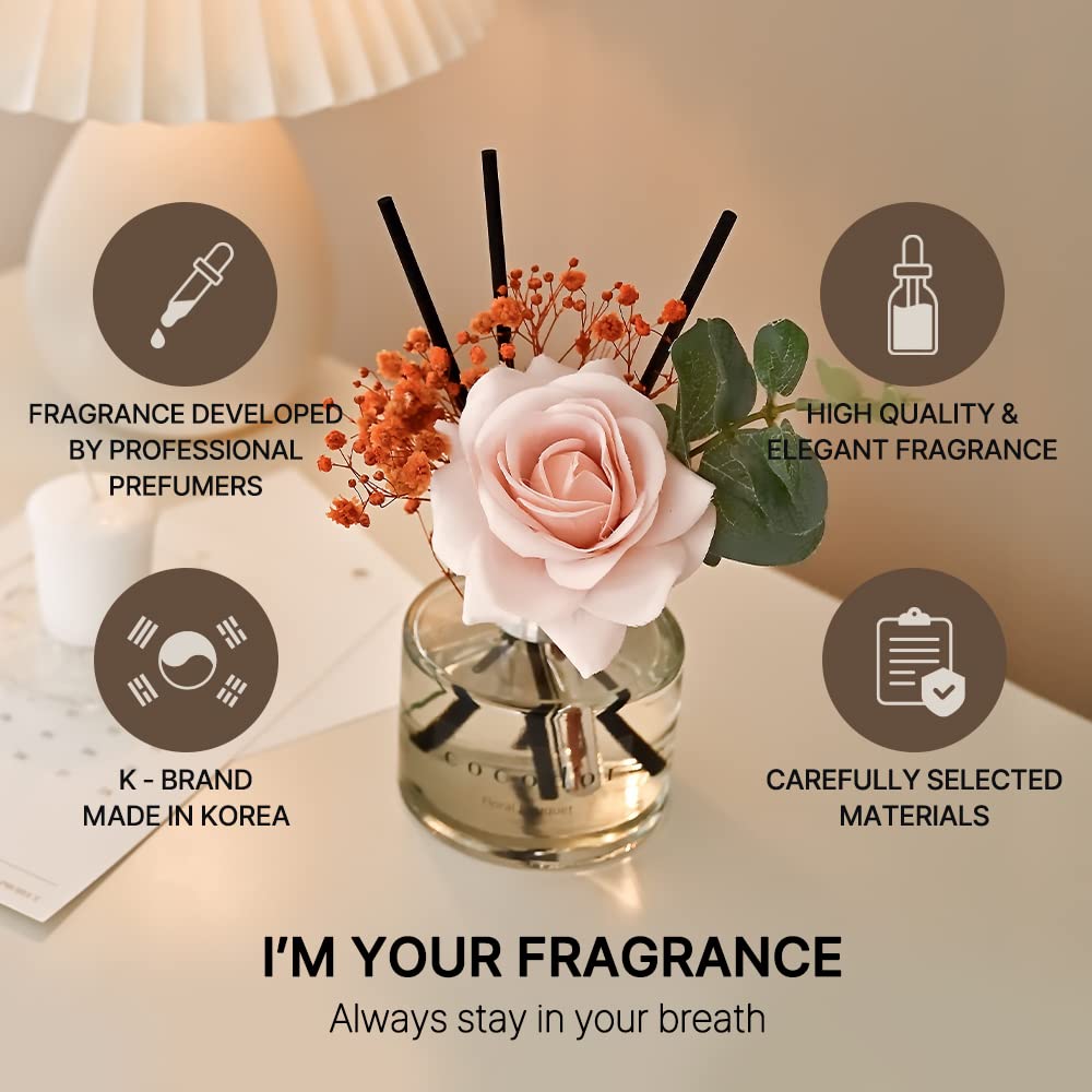 [COCODOR/Rose Perfume] Reed diffuser oil 200ml with Rose, Eucalyptus and Preserved Flower sticks. Best for Home, Kitchen, Bathroom. Diffusers with Sticks Rose/200ml/1Pack Rose Perfume