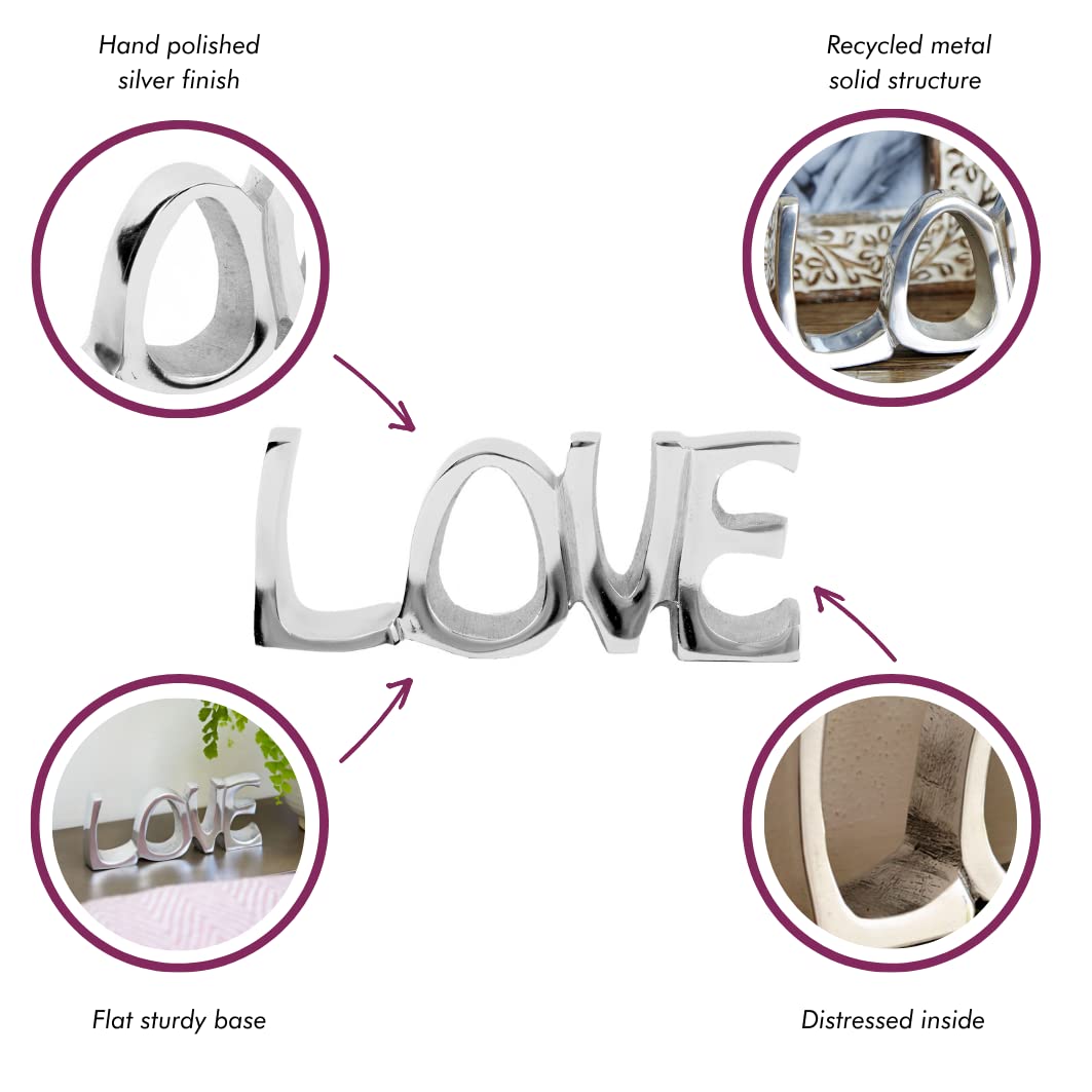 Paper High Recycled Metal 'Love' Sign | 20cm x 8.5cm | Fair Trade and Handmade | Metal Fireplace Ornament Gift New Home Decor