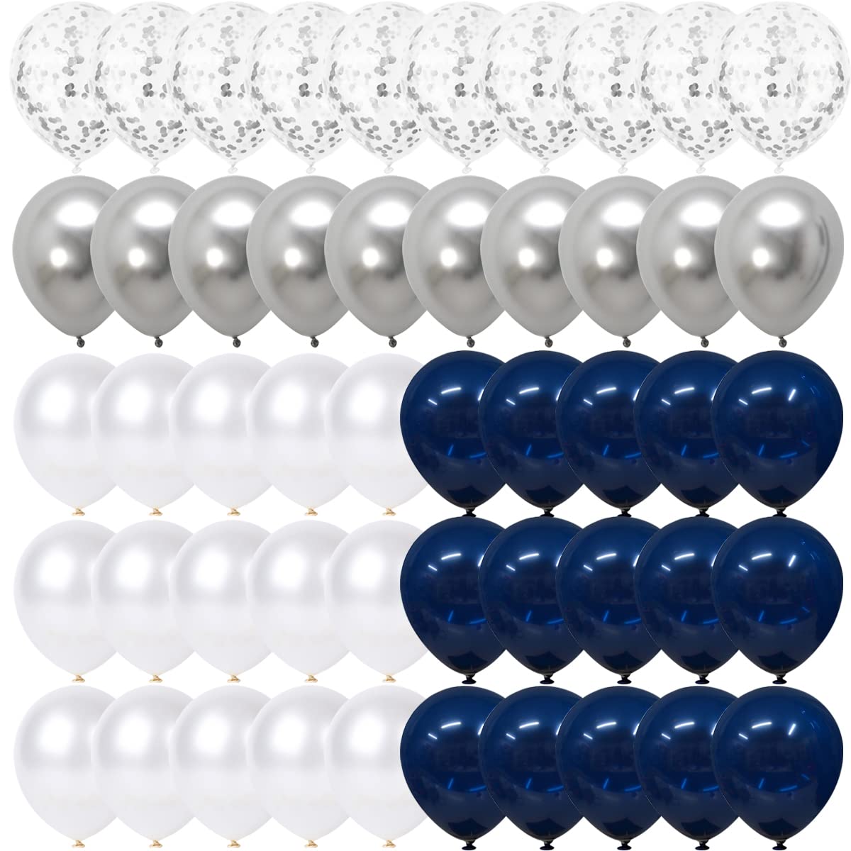 SKYIOL Navy Blue and Silver Balloons Dark Blue Silver Pearl White Helium Balloons Pack 50 Pcs 12 inch Confetti Metallic Latex Balloon for Boys Birthday Wedding Baby Shower Graduation Party Decoration Blue Pearl White Silver