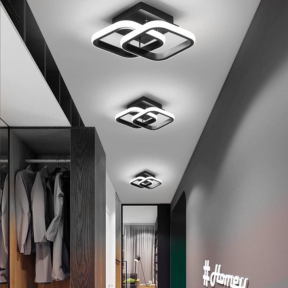 EIDISUNY Ceiling Light Modern 22W LED Cool White 6000K Acrylic Square Ceiling Lamp for Hallway Office Bedroom Kitchen Living Room Bedroom Ceiling Lights (Black) Black - Cool White