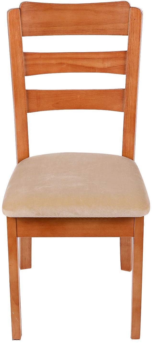 smiry Stretch Chair Seat Covers for Dining Room, Velvet Dining Chair Seat Protectors Chair Slipcovers, Set of 6, Beige