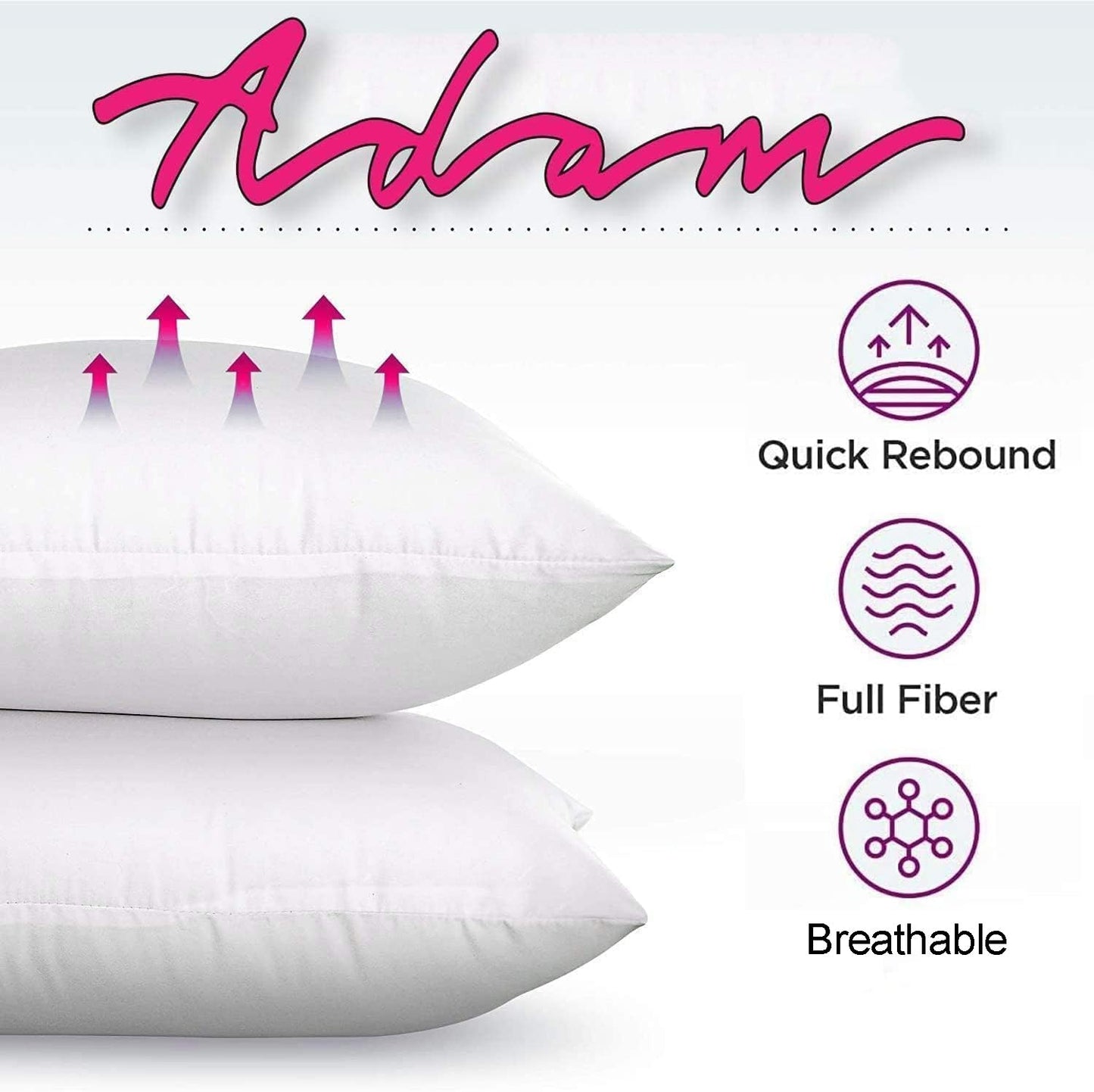 Adam Home Cushion Inserts 50cm x 50cm (20" x 20" inches) Quick Rebound Fluffy White Cushion Inner, Perfect Hollowfibre for Sofa Cushion Pads (Pack of 2) White 20 X 20 2 Count (Pack of 1)